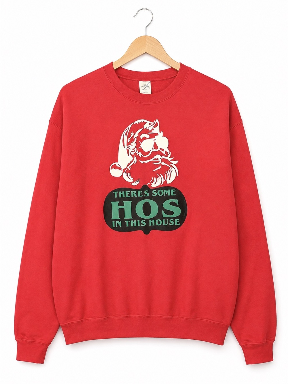 Funny Santa Christmas Sweatshirt Red There’s Some HOS In This House Adult M